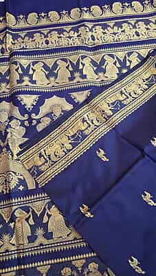 Navy blue terracotta Bankura horse motif pure Mulberry silk Swarnachari Navy blue terracotta Bankura horse motif pure Mulberry silk Swarnachari
