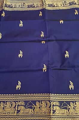 Navy blue terracotta Bankura horse motif pure Mulberry silk Swarnachari