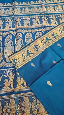 Blue pure Mulberry silk figure motif on the pallu and border Baluchari saree Blue pure Mulberry silk figure motif on the pallu and border Baluchari saree