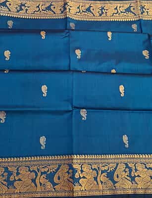 Blue pure Mulberry silk figure motif on the pallu and border Baluchari saree
