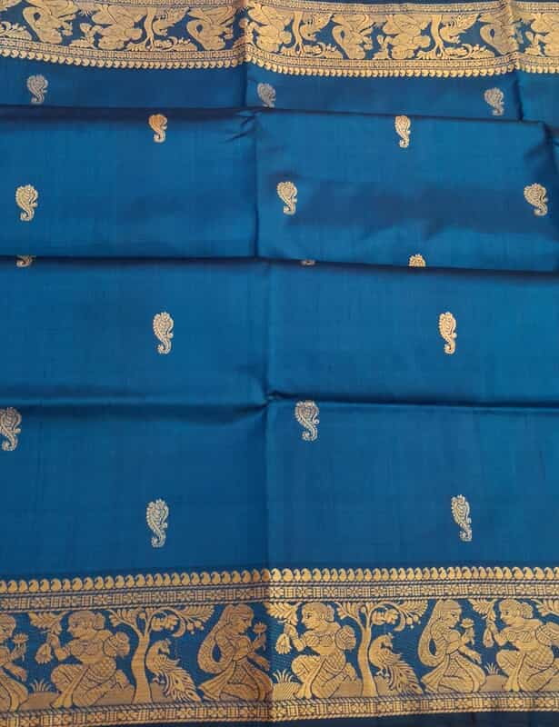 Blue pure Mulberry silk figure motif on the pallu and border Baluchari saree Blue pure Mulberry silk figure motif on the pallu and border Baluchari saree
