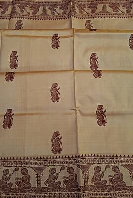 Beige color figure motif with brown combination pure Mulberry silk Baluchari saree