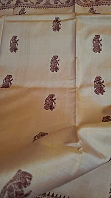 Beige color figure motif with brown combination pure Mulberry silk Baluchari saree Beige color figure motif with brown combination pure Mulberry silk Baluchari saree