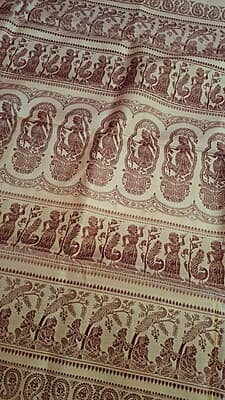 Beige color figure motif with brown combination pure Mulberry silk Baluchari saree Beige color figure motif with brown combination pure Mulberry silk Baluchari saree