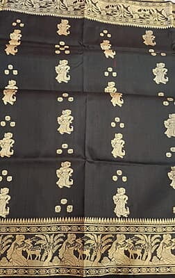 Black figure motif pure Mulberry silk Baluchari saree