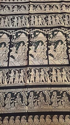 Black figure motif pure Mulberry silk Baluchari saree Black figure motif pure Mulberry silk Baluchari saree