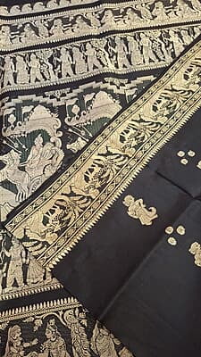 Black figure motif pure Mulberry silk Baluchari saree Black figure motif pure Mulberry silk Baluchari saree