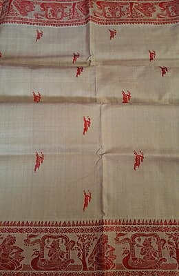 Ricebody color with red motif pure Mulberry silk Baluchari saree