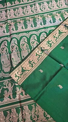 Green color pure katan silk Baluchari from Kadambori series Green color pure katan silk Baluchari from Kadambori series