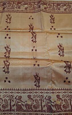 Beige color meena work pure katan silk Baluchari saree