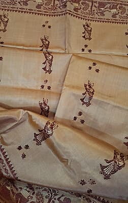 Beige color meena work pure katan silk Baluchari saree Beige color meena work pure katan silk Baluchari saree