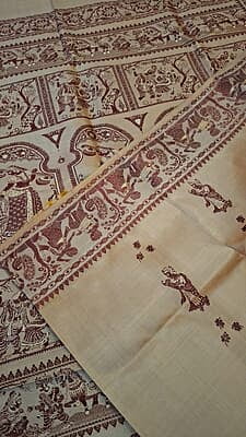 Beige color meena work pure katan silk Baluchari saree Beige color meena work pure katan silk Baluchari saree