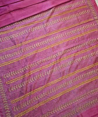 Light pink heavy work blouse piece and pallu hand kantha work saree on pure Mulberry silk Light pink heavy work blouse piece and pallu hand kantha work saree on pure Mulberry silk