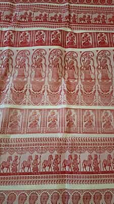 White and red combination Baluchari saree in pure Mulberry silk White and red combination Baluchari saree in pure Mulberry silk