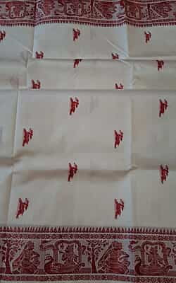 White and red combination Baluchari saree in pure Mulberry silk White and red combination Baluchari saree in pure Mulberry silk