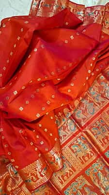 Orange Rani pink dual tone 2000 buta Pure Mulberry silk Swarnachari saree Orange Rani pink dual tone 2000 buta Pure Mulberry silk Swarnachari saree