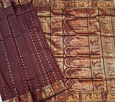 Chocolate color2000 buta pure Mulberry silk Swarnachari saree