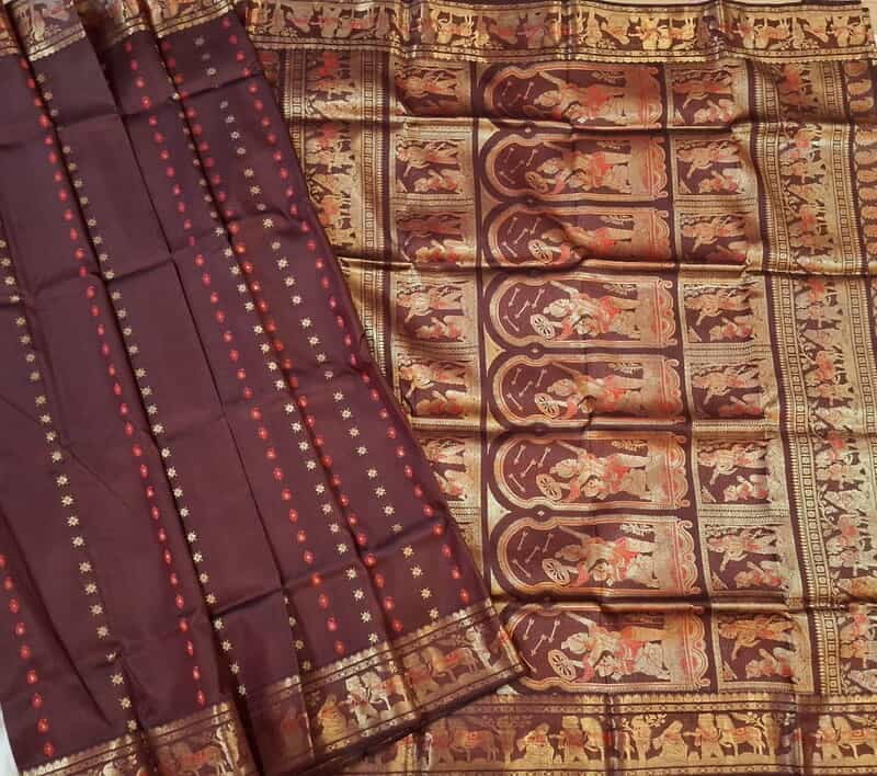 Chocolate color2000 buta pure Mulberry silk Swarnachari saree Chocolate color2000 buta pure Mulberry silk Swarnachari saree