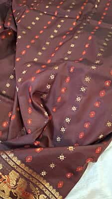 Chocolate color2000 buta pure Mulberry silk Swarnachari saree Chocolate color2000 buta pure Mulberry silk Swarnachari saree