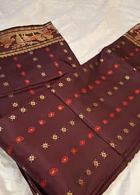 Chocolate color2000 buta pure Mulberry silk Swarnachari saree Chocolate color2000 buta pure Mulberry silk Swarnachari saree