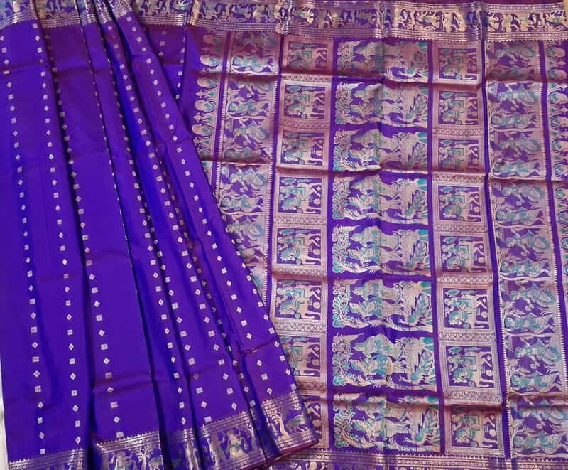 Purple 2000 buta swarnachari saree on pure Mulberry silk Purple 2000 buta swarnachari saree on pure Mulberry silk
