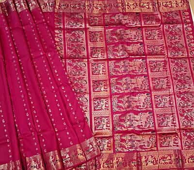 Rani pink 2000 buta Swarnachari saree on pure Mulberry silk
