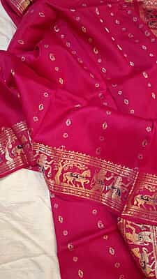 Rani pink 2000 buta Swarnachari saree on pure Mulberry silk Rani pink 2000 buta Swarnachari saree on pure Mulberry silk