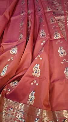 Rust pink dual tone fogure motif Swarnachari saree Rust pink dual tone fogure motif Swarnachari saree