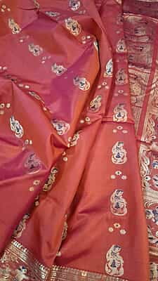 Rust pink dual tone fogure motif Swarnachari saree Rust pink dual tone fogure motif Swarnachari saree