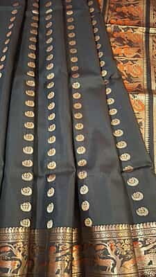 Jet Balck orange meena work chand buta Swarnachari saree Jet Balck orange meena work chand buta Swarnachari saree