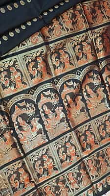Jet Balck orange meena work chand buta Swarnachari saree Jet Balck orange meena work chand buta Swarnachari saree