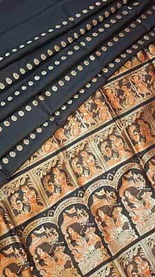 Jet Balck orange meena work chand buta Swarnachari saree Jet Balck orange meena work chand buta Swarnachari saree