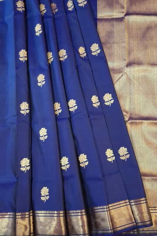 Blue Black dual tone Swarnachari saree on pure Mulberry silk Blue Black dual tone Swarnachari saree on pure Mulberry silk
