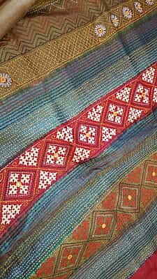 Tassar Lambani work saree in shades of Multiple color