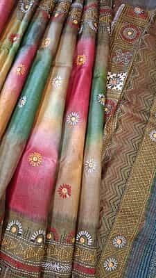 Tassar Lambani work saree in shades of Multiple color