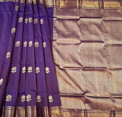 Dual tone of Rust and blue Rose Swarnachari saree on pure Mulberry silk