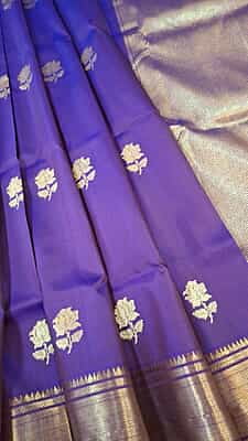 Dual tone of Rust and blue Rose Swarnachari saree on pure Mulberry silk Dual tone of Rust and blue Rose Swarnachari saree on pure Mulberry silk