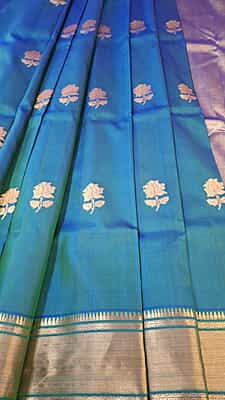 Blue green dual tone swarnachari saree on pure Mulberry silk Blue green dual tone swarnachari saree on pure Mulberry silk