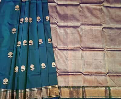 Blue green dual tone swarnachari saree on pure Mulberry silk