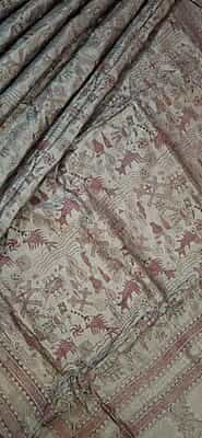 Grey color hand Kantha stitch tassar saree