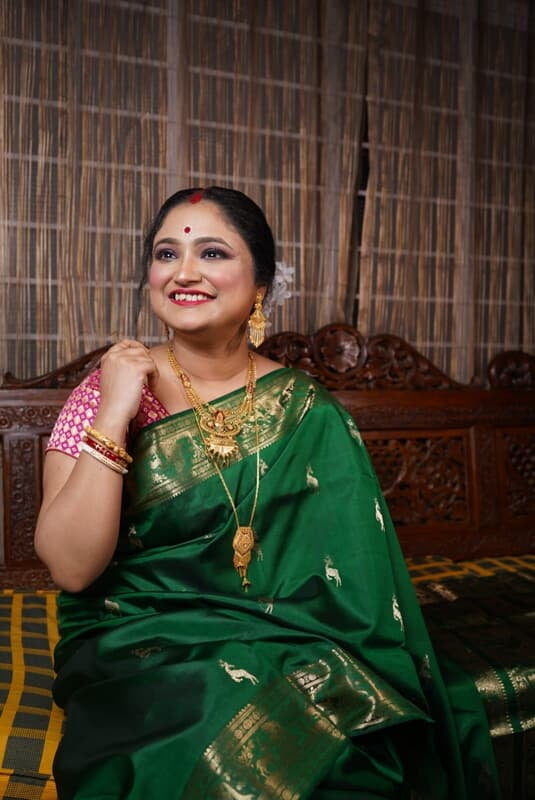 Heeran Green pure katan silk Swarnachari Heeran Green pure katan silk Swarnachari