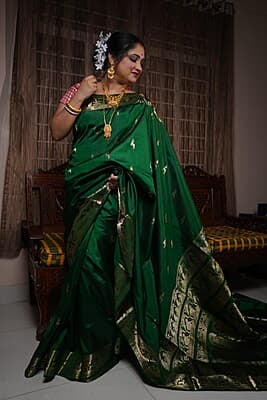 Heeran Green pure katan silk Swarnachari Heeran Green pure katan silk Swarnachari