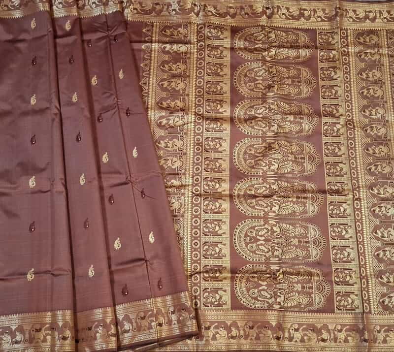 Light milky chocolate (seinna) color ,meena work pure Mulberry silk Baluchari saree Light milky chocolate (seinna) color ,meena work pure Mulberry silk Baluchari saree