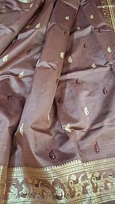 Light milky chocolate (seinna) color ,meena work pure Mulberry silk Baluchari saree Light milky chocolate (seinna) color ,meena work pure Mulberry silk Baluchari saree