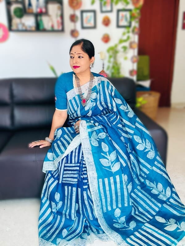 Cerulean blue color hand batik Mulberry silk saree from our Mystic Radiance collection Cerulean blue color hand batik Mulberry silk saree from our Mystic Radiance collection