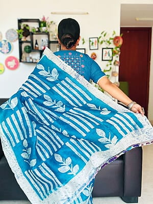 Cerulean blue color hand batik Mulberry silk saree from our Mystic Radiance collection Cerulean blue color hand batik Mulberry silk saree from our Mystic Radiance collection