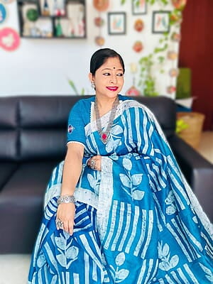 Cerulean blue color hand batik Mulberry silk saree from our Mystic Radiance collection Cerulean blue color hand batik Mulberry silk saree from our Mystic Radiance collection