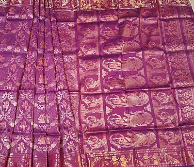 Blue rani pink dual tone all over work swarnachari saree.