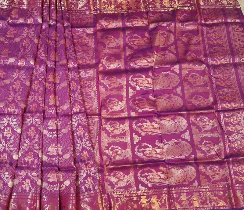 Blue rani pink dual tone all over work swarnachari saree. Blue rani pink dual tone all over work swarnachari saree.