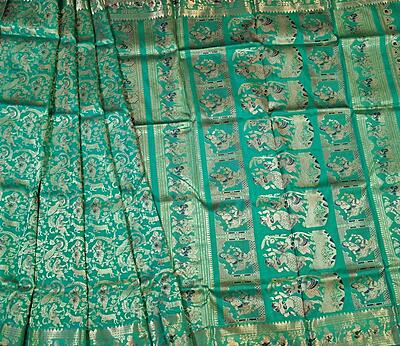 Sea green color all over work pure Mulberry silk Swarnachari saree